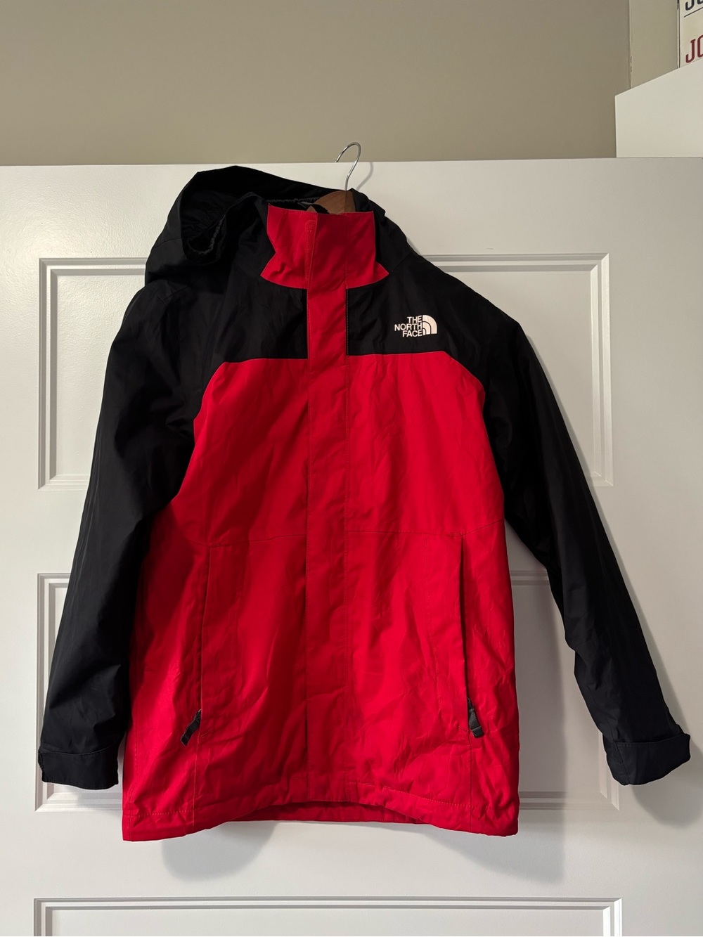 The North Face Red and Black Hooded Shell Jacket 2 in 1. Boys size Medium